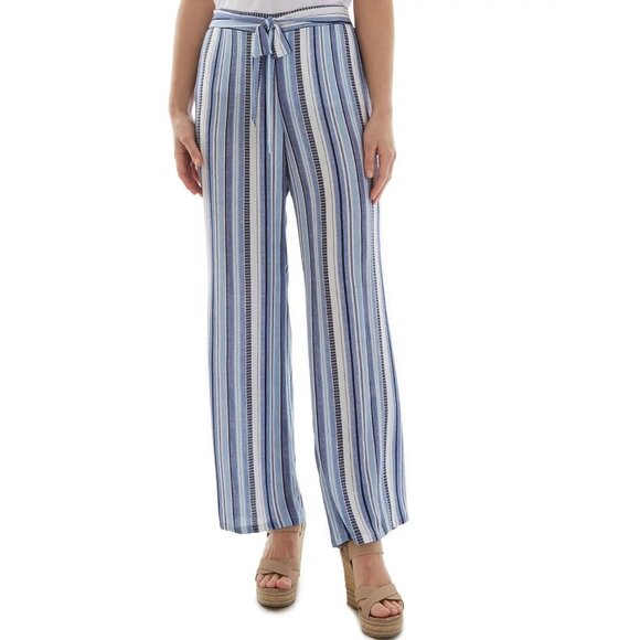 BCX Women's medium white blue striped wide leg palazzo high waisted pants NWT - Picture 4 of 15
